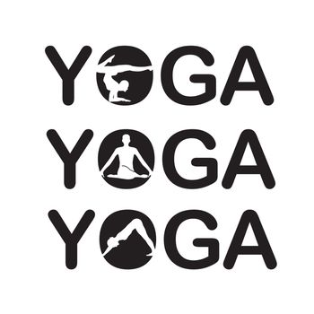 Yoga text with silhouette of people