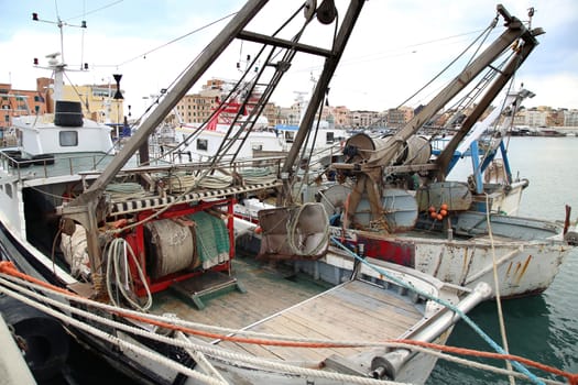 Panoramic view of port Anzio, with the fishing boats and fishing