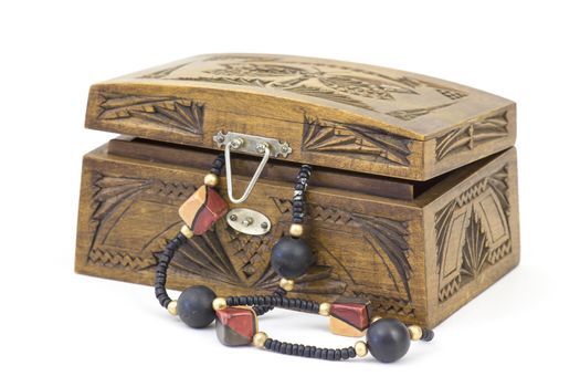 wooden casket with jewellery