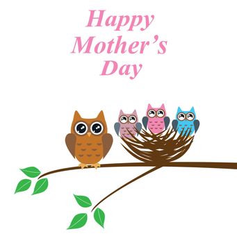 vector illustration of mother's day with owls