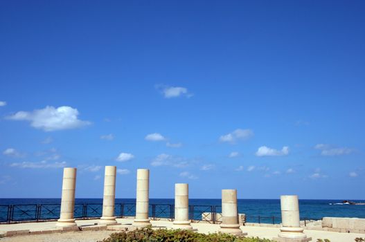 Antique marble pillars in Caesarea, Israel