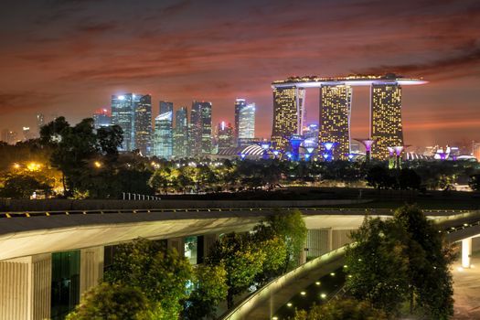 Singapore night skyline from Marina Barrage