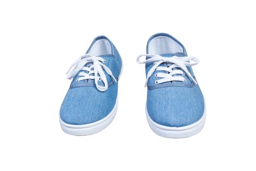 Pair sneakers, blue color isolated background