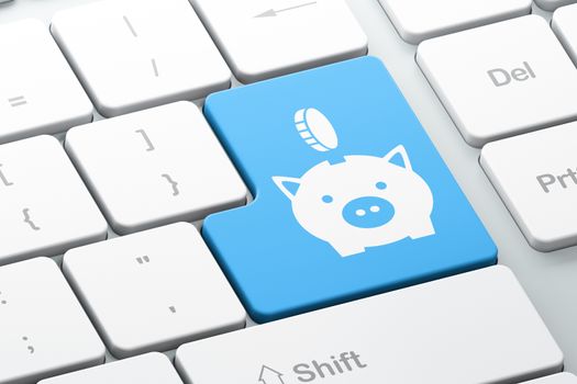 Money concept: Money Box With Coin on computer keyboard background