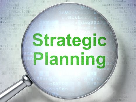 Business concept: Strategic Planning with optical glass