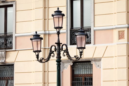 vintage lantern in front of building facade in Venice