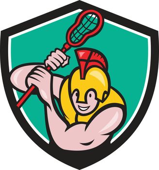Gladiator Lacrosse Player Stick Crest Cartoon