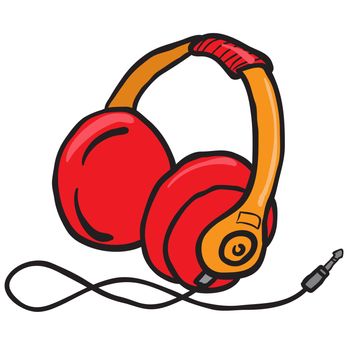 red earphones cartoon illustration
