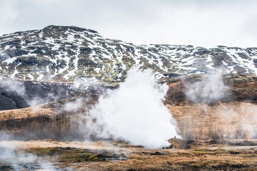 Geothermal nature with steamy fields
