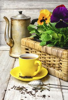 tea and flower pansy
