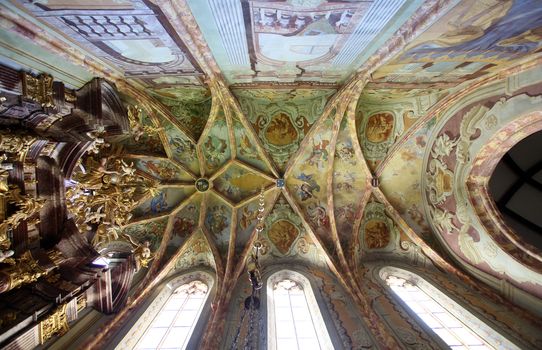 Fresco painting on the ceiling of the parish Church of the Immaculate Conception of the Virgin Mary in Lepoglava, Croatia