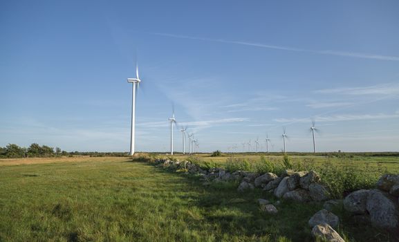 Wind Powerplant Farm in Field in Gotland, Sweden.