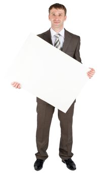 Businessman holding blank paper