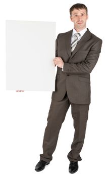 Businessman holding blank white board