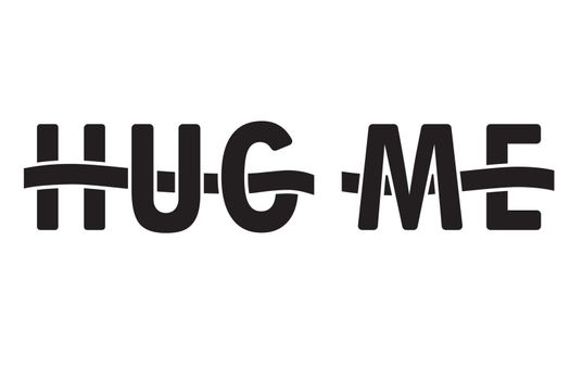 Hug me letters interwoven with ribbon, vector