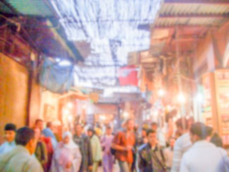 Defocused background of a souq, traditional market, in Marrakech