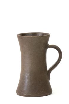 Clay jug, old ceramic vase isolated on white background