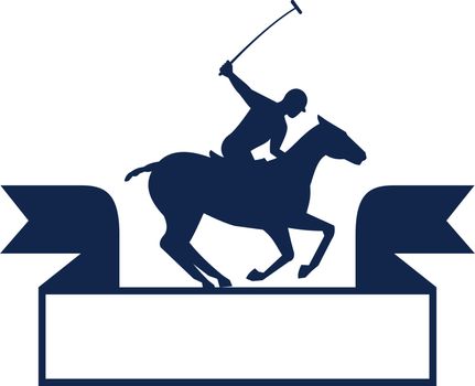 Polo Player Riding Horse Ribbon Retro