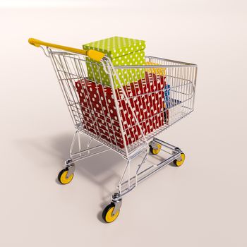 Shopping cart full of purchases in packages