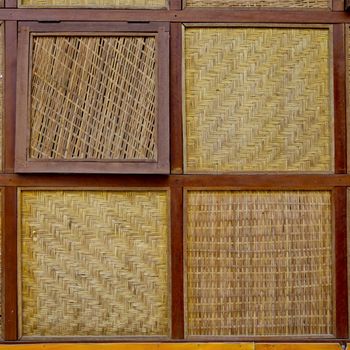 Four Styless of bamboo woven windows with wooden edge background