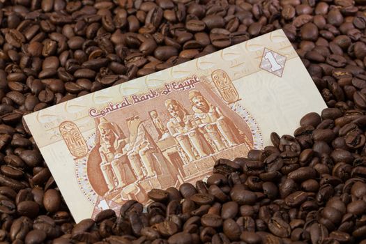 Coffee beans and Egyptian banknote