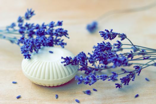 Soap and lavender flowers