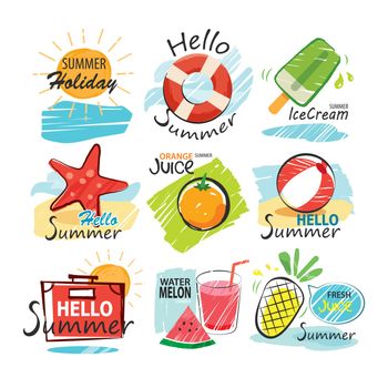 Set of hand drawn summer signs and banners.Graphic for summer ho