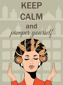 Beautiful illustration with message"Keep calm and pamper yoursel