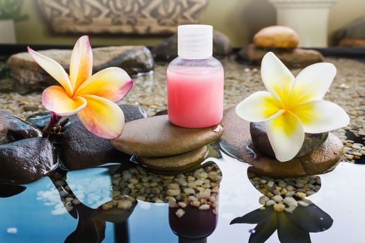 Mini set of bubble bath and shower gel decorated in zen style 