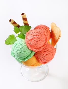 Fruit sherbets in ice cream coupe