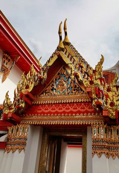 closeup the beautiful Buddhist temple gable, Thailand