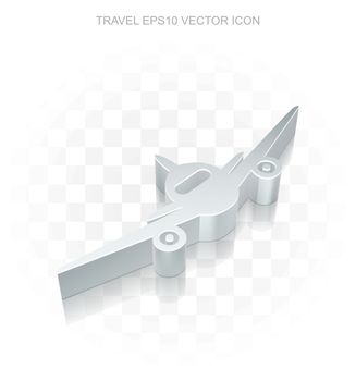 Travel icon: Flat metallic 3d Airplane, transparent shadow on light background, EPS 10 vector illustration.