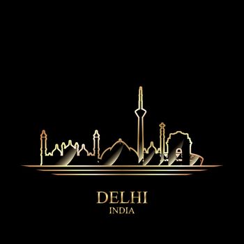 Gold silhouette of Delhi on black background