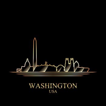 Gold silhouette of Washington on black background