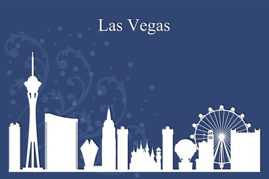 Las Vegas city skyline silhouette on blue background