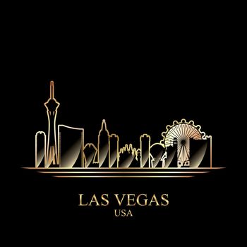 Gold silhouette of Las Vegas on black background, vector illustration
