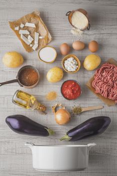 Ingredients for moussaka on the white table