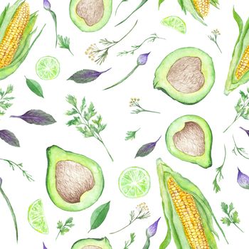 Green Vegetarian Watercolor Pattern