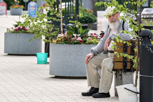 Grandpa on the bench.