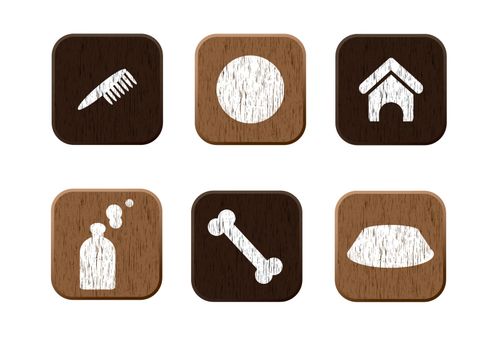 Pet shop wooden icons set vector