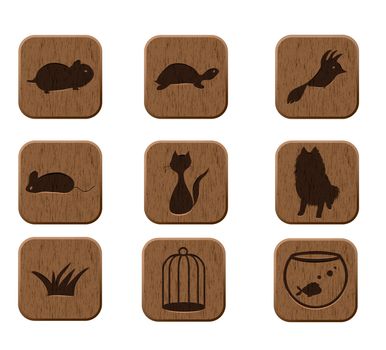 wooden icons set with pets silhouettes