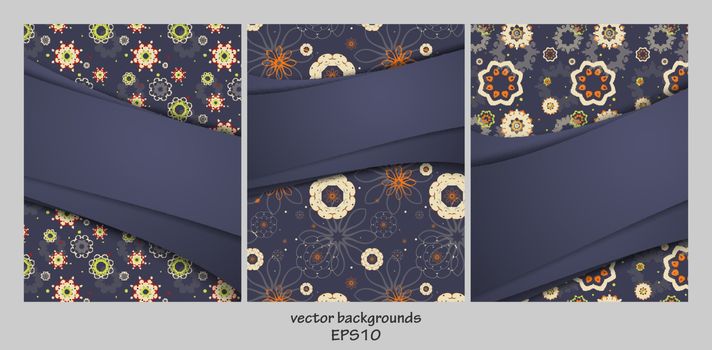 Vector backgrounds set over floral seamless. For flyers, brochures and websites. Elements for your design. Eps10