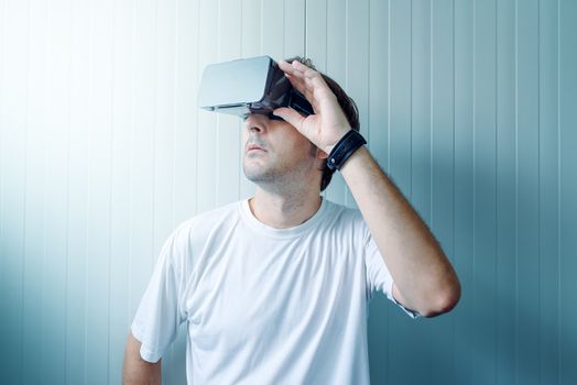 Man exploring virtual reality environment