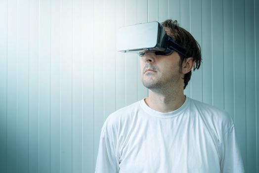 Man with VR headset goggles