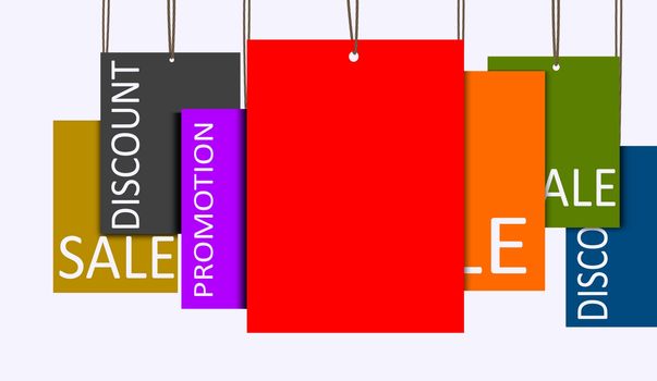 3D rendering multi color hanging sales tags