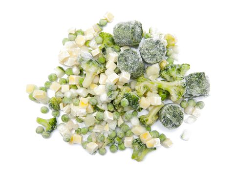 Frozen vegetables isolated on the white background
