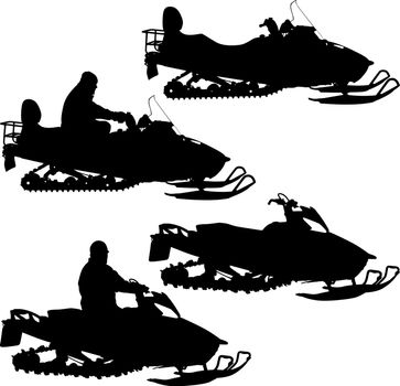 Silhouette snowmobile on white background. Vector illustration
