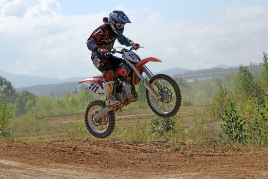 ARSENYEV, RUSSIA - AUG 30: Rider participates in the round of t