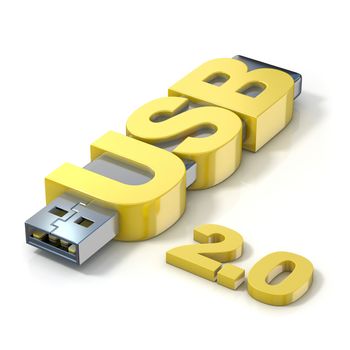 USB flash memory 2.0, made with the word USB. 3D