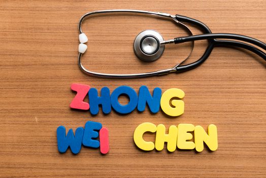 zhong wei chen colorful word with stethoscope on wooden background
